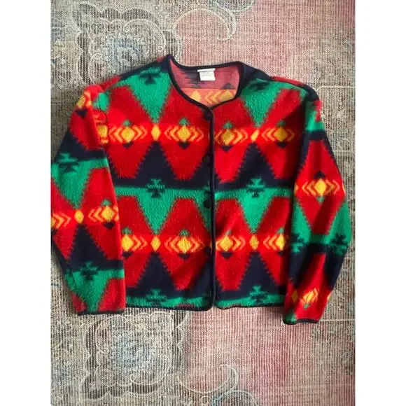 David Wayne Fleece Jacket Blanket Southwestern Print Medium Vintage 90’s - Picture 1 of 4
